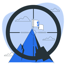 Illustration of mountain peak with flag inside a crosshair